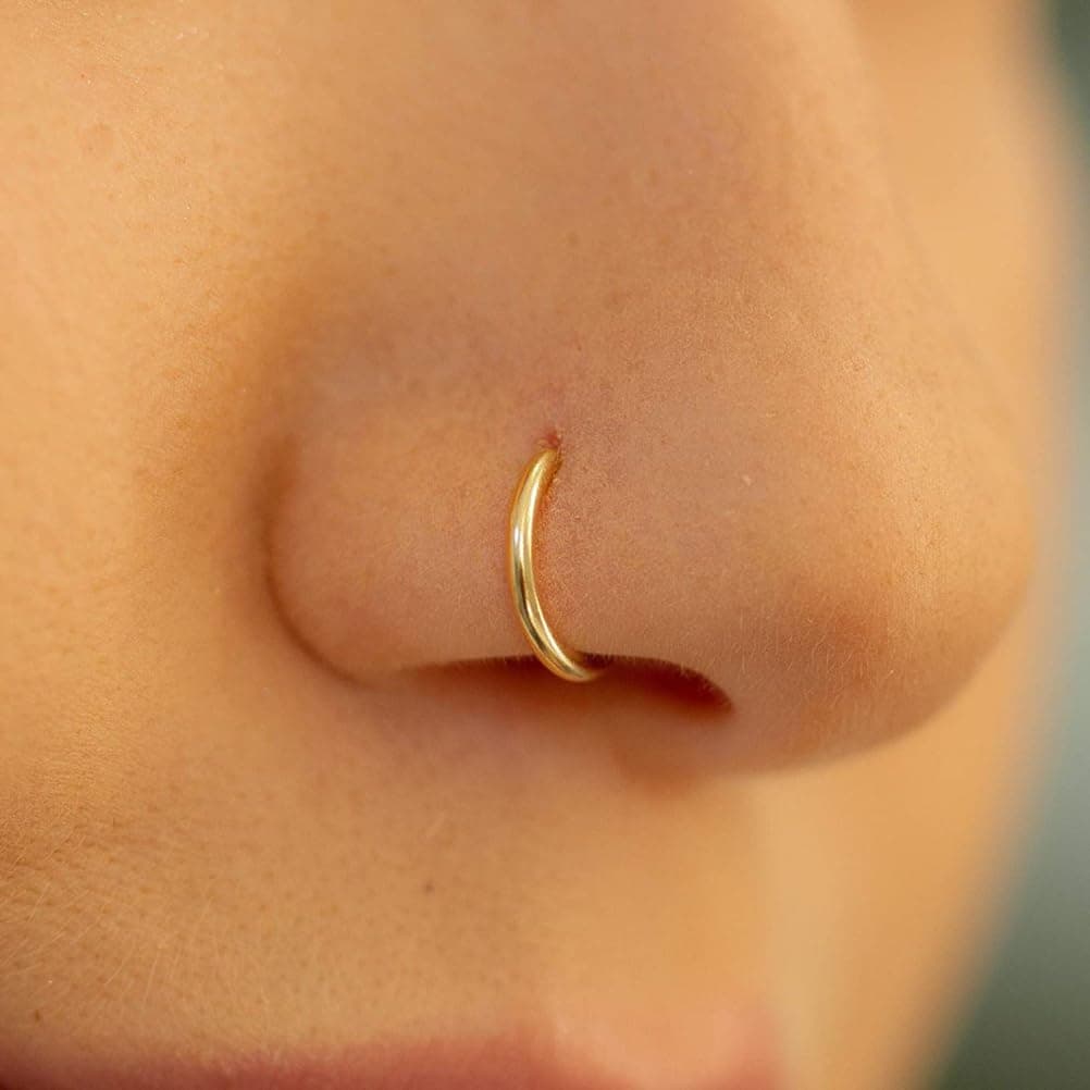 Body CAC 0.8mm/1.0mm/1.2mm/1.6mm/2.0mm/3.0mm/4.0mm/5.0mm/6.0mm Steel Hypoallergenic Clicker Hinged Nose Septum Ring Hoop with Colour Gold-Silver tone-Black-Rose gold — view 5