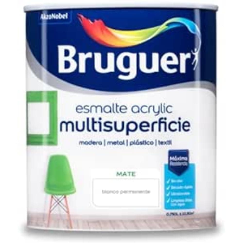 Bruguer Acrylic Multisuperficie Esmalte al agua Satinado - Pintura 750 mL, Blanco Permanente — view 103