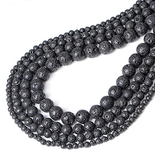 Bymitel 4mm Natural Lava Round Beads Gemstones Genuine with 210pcs DIY Jewelry Making Unisex (4mm 210pcs, Black Lava) — view 3