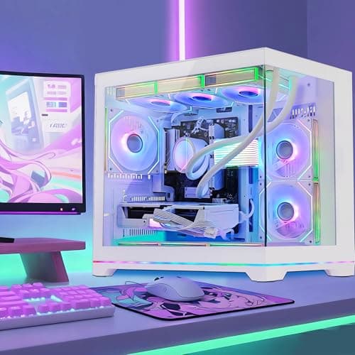 HELLOLAND Ocean Park Gaming PC Desktop- AMD Ryzen 7 9800X3D 8-Core 4.7GHz- RX 9070 XT 16GB- 32GB DDR5 6000MHz- 1TB PCIe +1TB SATA SSD- 850W PSU- 360mm AIO & APP RGB Fan Control - Win 11 -White — view 4