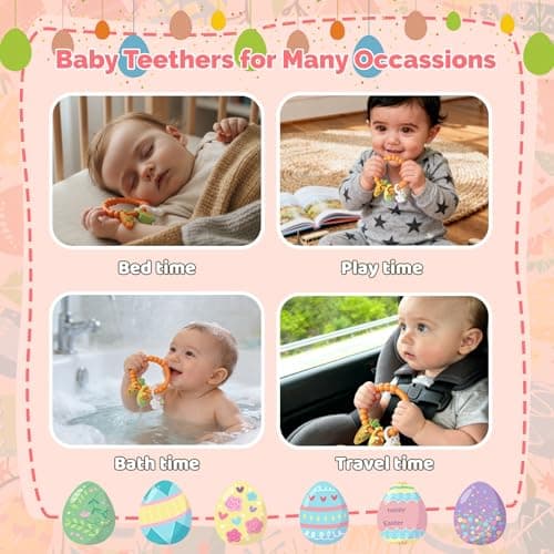 Easter Baby Teething Ring Toys for Baby, Silicone Teether with Textured Carrot, Bunny and Egg, BPA-Free, Safe and Soft for Chewing, Teething Toys for Easter Basket Stuffers&Easter Gifts, 0-12 Month — view 6