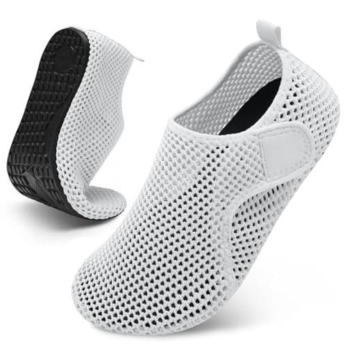 Scurtain Men Water Shoes White Barefoot Beach Sand Shoes Wide Rubber Grounding Shoes White Womans Shower Shoes Slip on River Aqua Sock Shoes Size