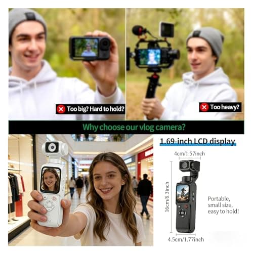 4K Pocket Vlogging Camera,75MP Handheld Camcorder with 330° Rotating Lens & Face Tracking,WiFi and Autofocus,3-Axis Stabilizer,1.72" Touch Screen, for Travel,Vloggers and YouTube (black-128G) — view 4