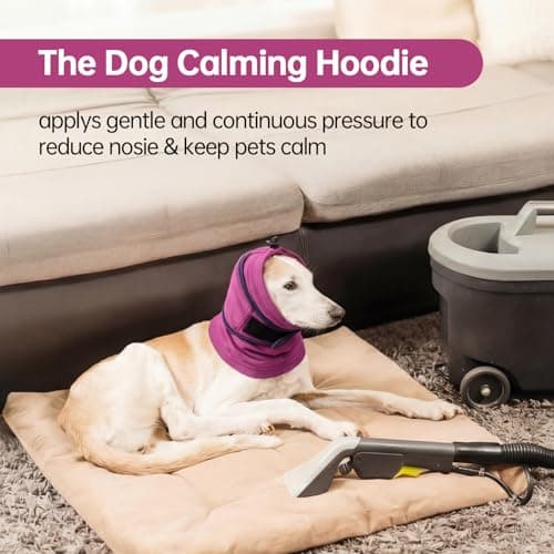 IDOMIK Dog Ear Muffs Noise Protection, Dog Calming Hoodie for Anxiety Relief, Soft Double-Layer No Shake Head Wraps, Quiet Ear Covers for Thunderstorm, Firework, Bath, Grooming & Blow Drying,Purple,S — view 5