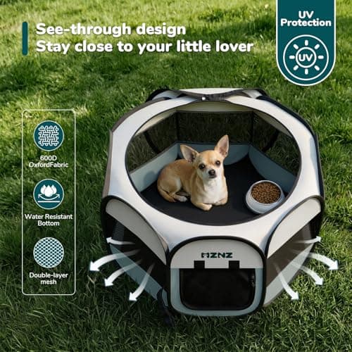 MZNZ Dog Playpen, Portable Cat Playpen Crate Indoor for Dogs Cats Rabbits, Foldable Small Animal Guinea Pigs Bunny Cage Enclosure for Outdoor, Pop Up Dogs Cats Tent Kennel with Carrying Case, Grey — view 5