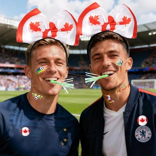 Canada Day Decorations Headband,2026 Soccer Fan Support Kit for Canada Fans,Patriotic Party Supplies Includes Tattoos Stickers Bracelets Earrings & Whistles for Game Day Photo Props — view 2