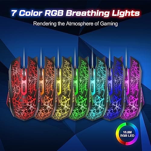 VersionTECH. Gaming Mouse Ergonomic Wired Computer Mouse with 7 Colors LED Backlight, 4 DPI Settings Up to 3600 DPI Compatible for Chromebook Windows 7/8/10/11 XP/Mac/Linux Gamer/Notebook/MacBook — view 3