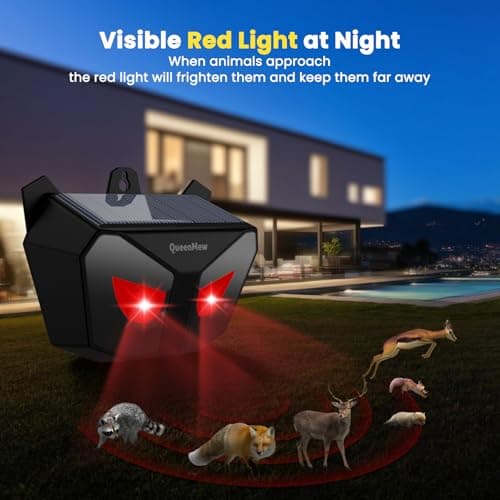 Solar Animal Repeller Outdoor 4 Packs, Nocturnal Animal Deterrent with Red LED Flashing Lights, Waterproof Wild Device for Chicken Coop, Cat, Skunk, Wolf, Deer, Coyote, Fox, Raccoon