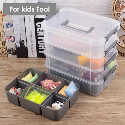 CraftGenes Grey&White Modern Plastic Storage Box - 4-Layer Durable Craft Storage Containers with 2 Removable Trays for Arts & Crafts Supplies, Sewing, Office, Seasonal Decor — view 7