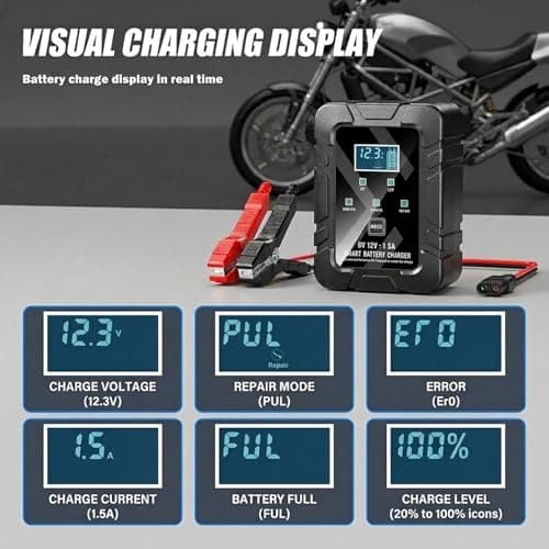 6v 12v smart Automatic Battery Charger Intelligent Recognition Pulse desulfator for rv Truck car Motorcycle Marine trickle maintainer Repairer with led Display Sensor Accessories(All) — view 2