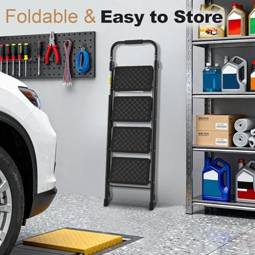 HBTower Step Ladder, 4 Step Ladder with Wide Anti-Slip Pedal, Step Stool Foldable with Cushioned Handle, 330 Capacity for Home and Kitchen — view 7