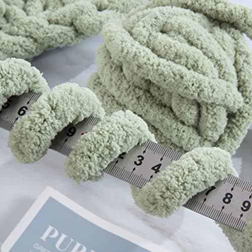 HOMBYS Sage Green Chunky Chenille Yarn for Crocheting, Bulky Thick Fluffy Yarn for Knitting,Super Bulky Chunky Yarn for Hand Knitting Blanket, Soft Plush, 8 Jumbo Pack (27 yds,8 oz Each Skein) — view 3