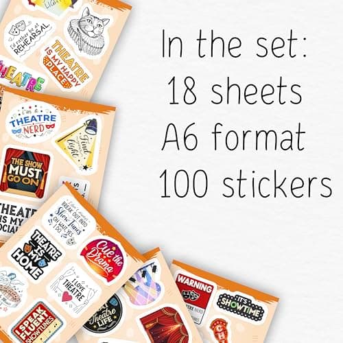 100Pcs Theatre Stickers for Laptop, Drama Stickers and Decals - Theatre Gifts - Drama Party Supplies - Gift for Women & Men