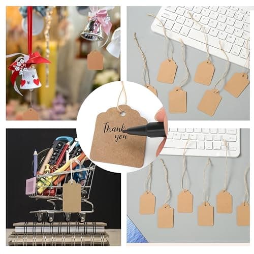 Tags with String, 500 Pieces Price with String Attached,35x45mm, Kraft Paper Hanging String Display Tags for Pricing Gift Jewelry Clothing Yard Sale Products Shoes Teabags DIY Crafts(Brown) — view 3
