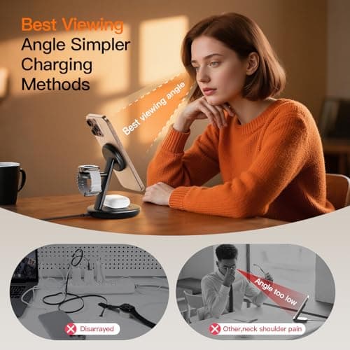 for Apple Watch 5W Fast Charger,15W • Silent •Not hot,3in1 Wireless Charging Station, Apple Mag-Safe Charger Stand,Fast Magnetic Wireless Charger Station for iPhone17-12 Series,Apple Watch Airpods — view 4