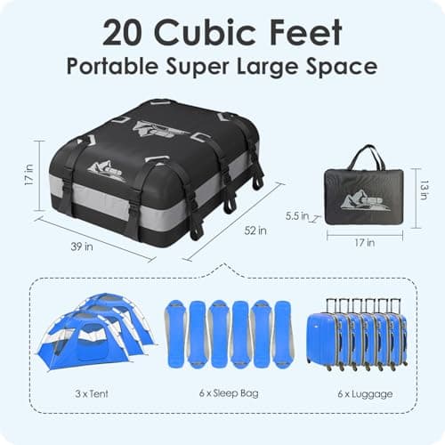 BATSUVCER Rooftop Cargo Carrier 15-20 Cubic, 700D Waterproof Cargo Box, Rooftop Cargo Box with Anti-Slip Mat and 10 Heavy-Duty Straps (Gray, 20 Cu Ft) — view 5