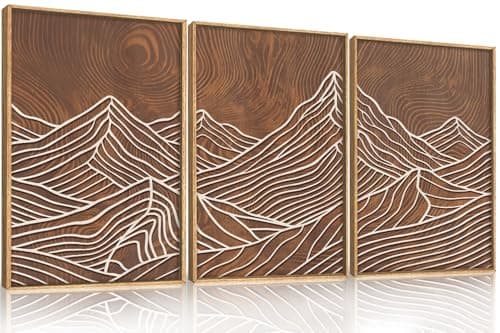 HPINUB Line Style Mountain Framed Canvas Wall Art Set, Vintage Tree Rings Wall Decor, Abstract Tree Spiral Wall Painting, Modern Nature Art Prints for Living Room,Bedroom,Farmhouse-16 x24 x3