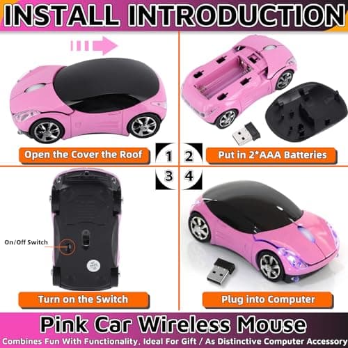 HUGJEPTTY Pink Wireless Mouse，1600DPI 2.4G with USB Reciver Car Mouse for Computer Wireless Computer Mouse Wireless USB Wireless Mouse for Laptop Computer Tablet for Windows for Mac OS（Pink） — view 5