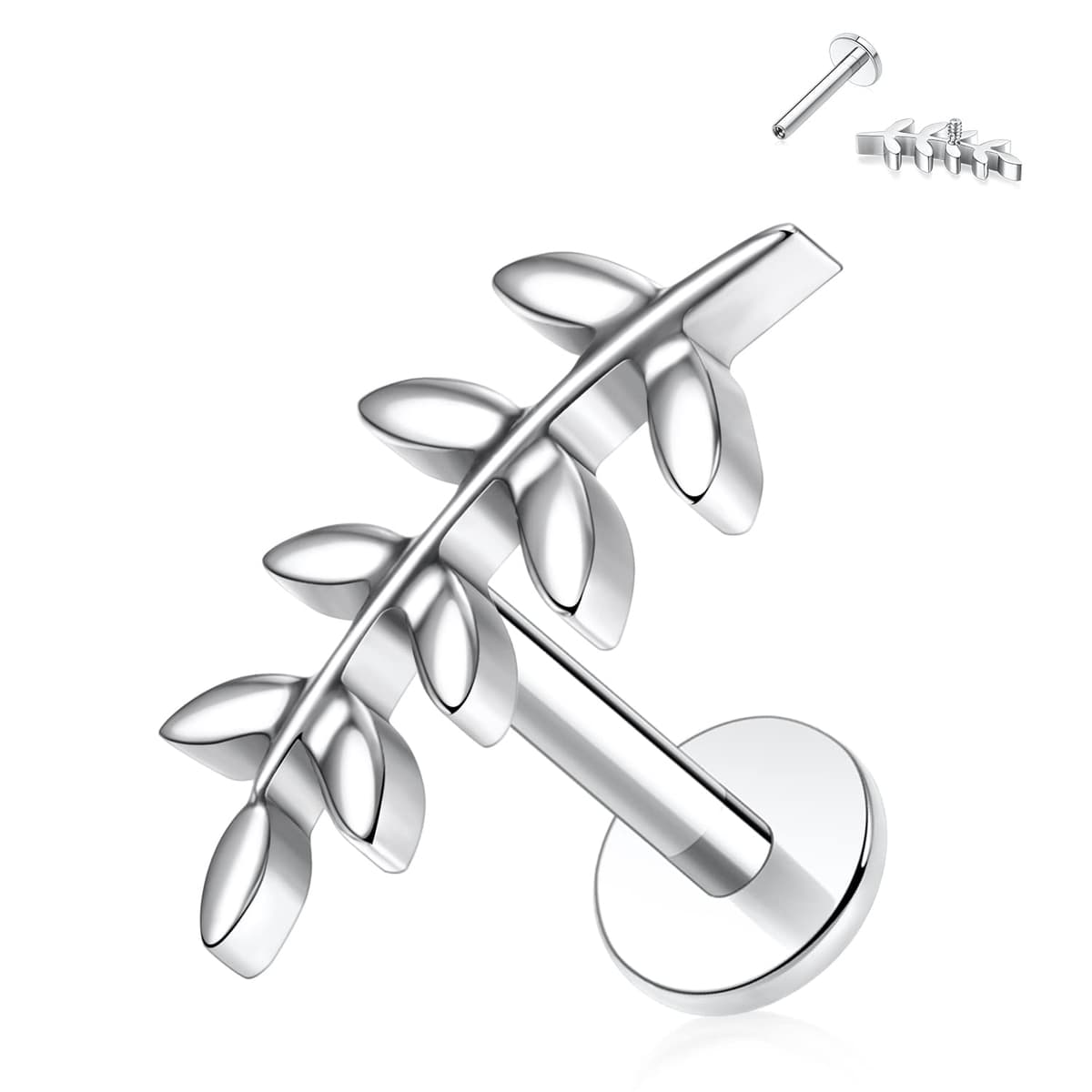 hengkaixuan 16G Titanium Labret Studs - Internally Threaded Flatback - Unisex - Silver - Piercing Jewellery