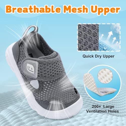 JOINFREE Chaussures d’Eau pour Tout-Petits, Bout Large Style Pieds Nus, Sandales Aqua à Séchage Rapide Antidérapantes avec Bout Renforcé pour Garçons et Filles Dark Grey Size 7 — view 3