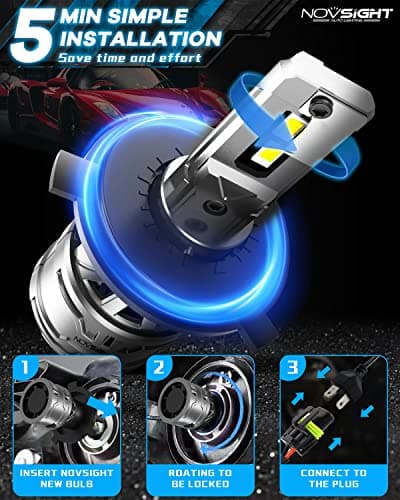 NOVSIGHT H4 LED Headlight Bulbs,800% 26000LM Super Bright 6500K Cool White H4/9003 LED Headlight,Plug and Play with Fan,DRL,IP68 Waterproof 1:1 Mini Size Plug and Play Halogen Replacement,Pack of 2 — view 5