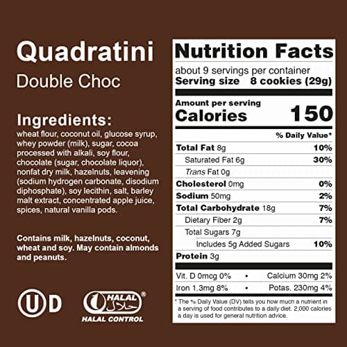 Loacker Quadratini Double Choc bite-size Wafer Cookies| LARGE Pack of 1 | Crispy Wafers with 4 creamy layers of finest Cocoa cream filling | great for snacks & desserts | Non GMO | No artificial flavorings, added colors or preservatives | 8.82 oz — view 4