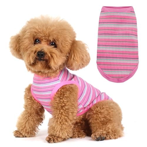 Elevate Your Pet's Comfort and Fashion: Premium 100% Cotton Rib Dog Shirt Vest for Small Breeds Like Chihuahuas, Yorkies, and Puppies .Year-Round Style with Tank-Style Puppy Attire Pink Small — view 7