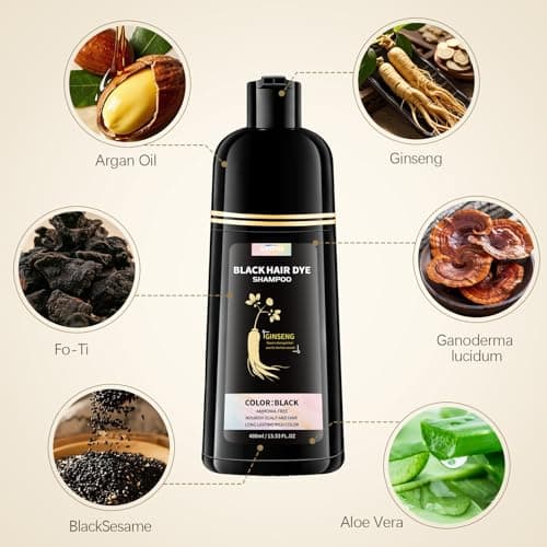 GRYFOX Black Hair Dye Shampoo for Gray Coverage, 3 in 1 Semi-Permanent Hair Color Shampoo for Women and Men with Natural Herbal Ingredients — view 2