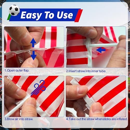 Soccer Fan Accessories Set, Game Day Party Supplies Kit with Inflatable Cheering Sticks, Horn, Headband, Glasses, Flag & Face Stickers, Sports Watch Party Decorations (USA) — view 5