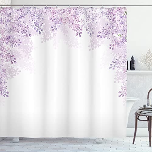 Ambesonne Flower Shower Curtain, Framing Lilac Flowers in Blossom Vernal Season Soothing Color Shades, Cloth Fabric Bathroom Decor Set with Hooks, 69" W x 70" L, Lavender White