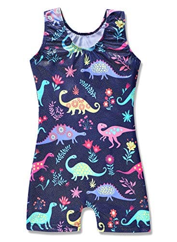 Gymnastics Leotards for Girls Unicorn Pink Purple Sparkly Swimwear Activewear (Blue Dinosaur, 110(3-4 years old))