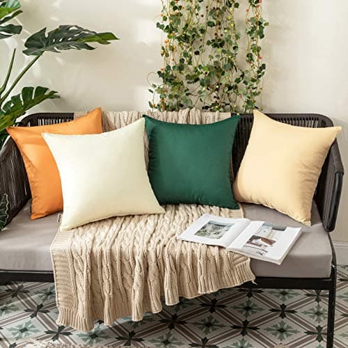 MIULEE Pack of 4 Decorative Outdoor Waterproof Pillow Covers Square Garden Cushion Cases PU Coating Throw Pillow Cover Shell for Tent Park Couch 18x18 Inch Beige — view 4
