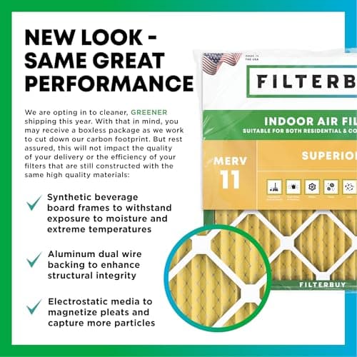 Filterbuy 18x18x1 Air Filter MERV 11 Superior Pet & Allergy Defense (3-Pack), Electrostatic Pleated HVAC AC Furnace Filters Replacement, Made in USA (Actual Size: 17.75 x 17.75 x 0.75) — view 2
