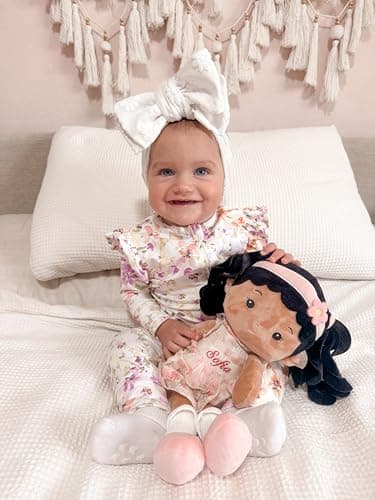 LeyaDoll Personalized Soft Baby Doll Toys (16''), My First Baby Rag Doll for 1 Year-Old Girl Birthday Gift, Christmas Plush Toys Gift for Toddler Kids Infants - Princess Petal — view 3
