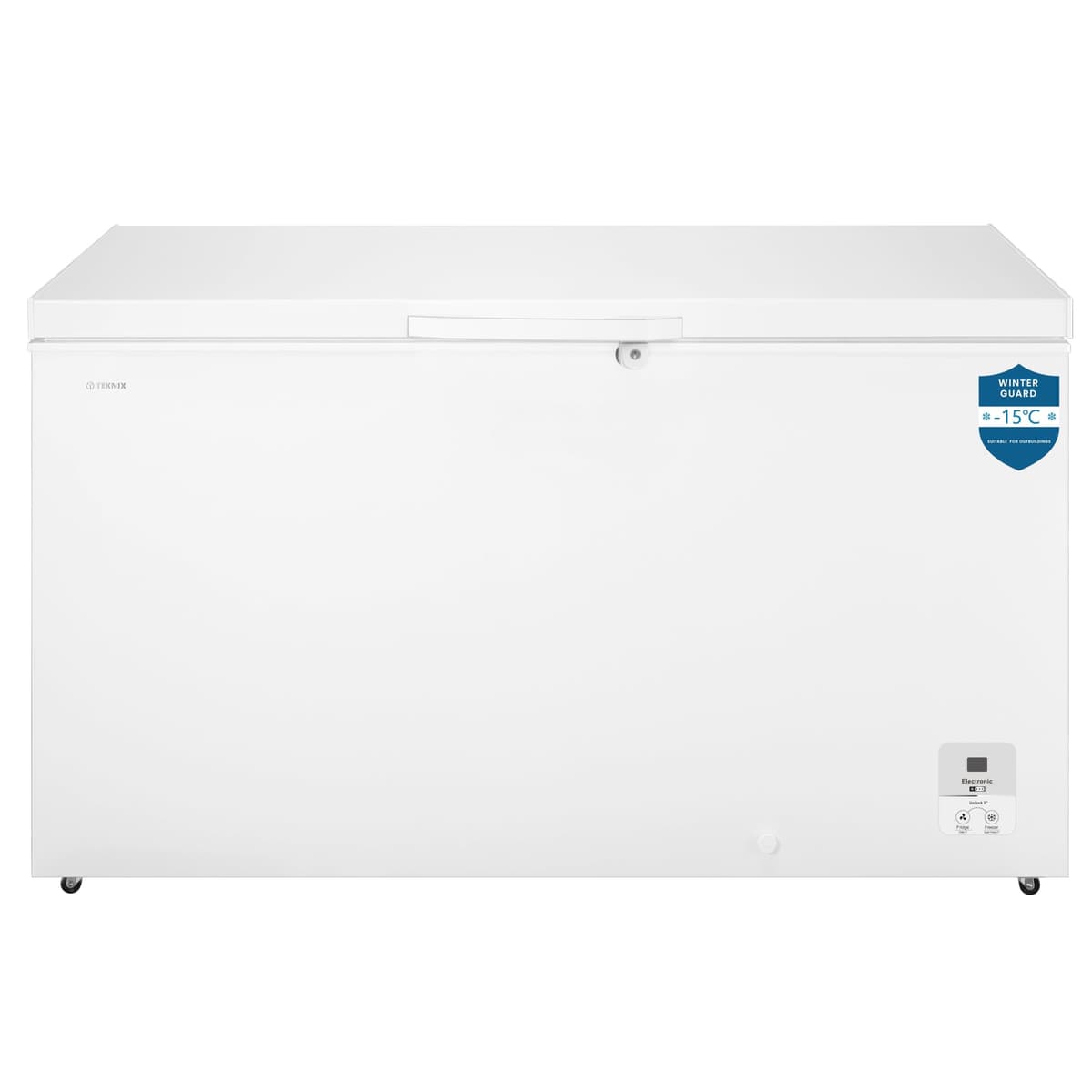 Teknix CH420 Freestanding Chest Freezer - 420L Capacity - Suitable for Garages, Outbuildings and Sheds - Refrigeration Mode - Temperature Control - 4 Star Freezer Rating - E Energy - White