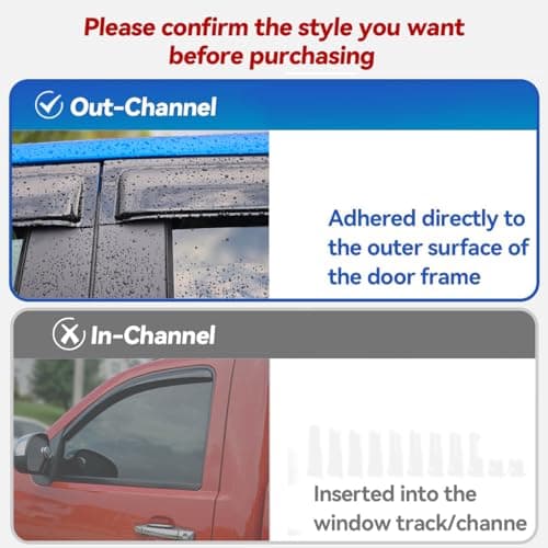 Deebior Side Wind Deflector, 4pc Out-Channel Rain Guards, Smoke Window Visors fit for 2007-2014 Chevy Silverado/GMC Sierra 1500/2500HD/3500HD Crew Cab, 07-14 Yukon XL/Suburban/Avalanche 94515 — view 2