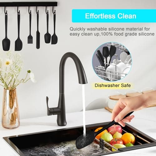 Silicone Spatula Set 6 Pack Food Grade Kitchen Utensils with Silicone Brush Heat Resistant BPA-Free Rubber Kitchen Spatula for Scraping,Baking,Cook,Mixing,Pancake,Jar,Dishwasher Safe,Nonstick,Black — view 6