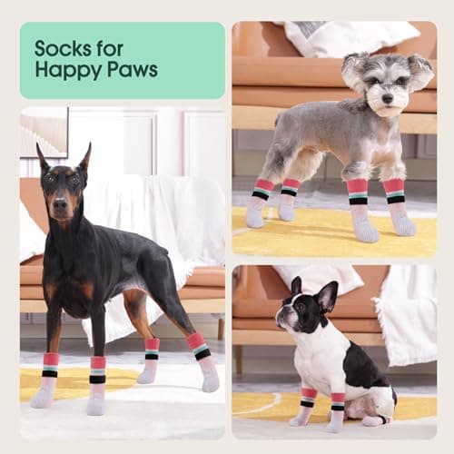 Kuoser Dog Grippy Socks for Senior Dog, Dog Socks for Hardwood Floors Hot Pavement, 4Pack Anti Slip Traction Control Booties Paw Protectors for Small Medium Large Dogs, Pink L — view 6
