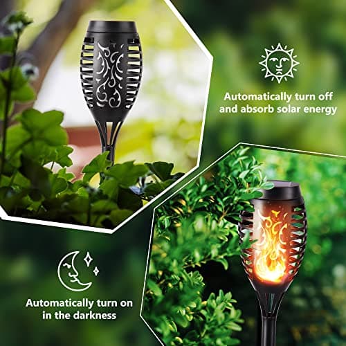 Toodour Solar Flame Torch Lights, 12 Pack Solar Lights Outdoor with Flickering Flame, Waterproof Solar Pathway Lights Landscape Decoration Lighting for Garden, Lawn, Patio, Yard, Outdoor Decorations — view 3