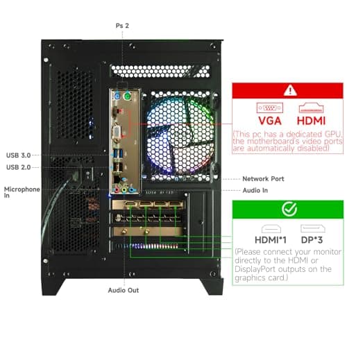 WIWB Gaming PC Desktop Ryzen 7 5700X, RTX 4060 Ti, 16GB DDR4 RAM, 1TB SSD, DDR4 RAM, Prebuilt Tower Computer for Gaming, Home (Black) — view 8