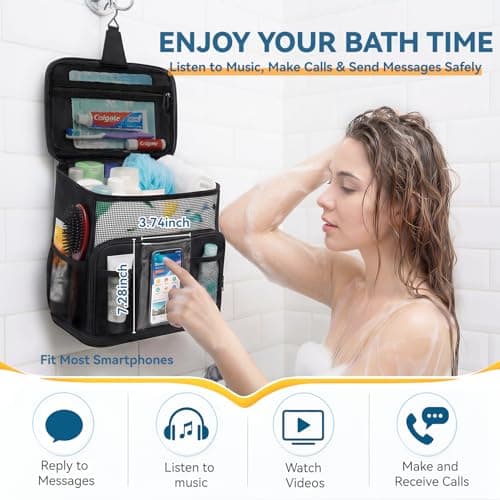 Shower Caddy Portable for College Dorm, Hanging Travel Toiletry Bag with Phone Pocket & Waterproof Bottom Cover,Quick-Dry Mesh Shower Bag,Dorm Room Essentials for Guys & Girls,Cruise Essentials 2026 — view 2