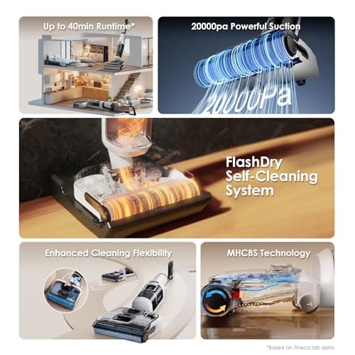 Tineco Floor ONE Stretch S6 Cordless Wet Dry Vacuum Cleaner, 180°Lay-Flat Smart Vacuum Mop, 40 Minutes Long Runtime 158℉ Flashdry Self-Cleaning, Dual-Sided Edge Cleaning Lightweight Floor Cleaner — view 3