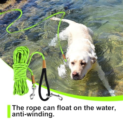 lynxking Long Dog Leash Reflective 15ft 30ft 50ft Check Cord Training Lead Padded Handle Heavy Duty Rope for Puppy Small Medium Large Dogs (Light Green, 30ft x 3/8inch) — view 5