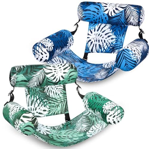 Sloosh Pool Floats Adult, 2 Packs Inflatable Pool Lounge Chairs,Blow up Hammock Pool Noodles Floats for Adults,Floating Water Chair for Pool Party Lake River Water Fun(Tropical Leaves-Green,Blue)