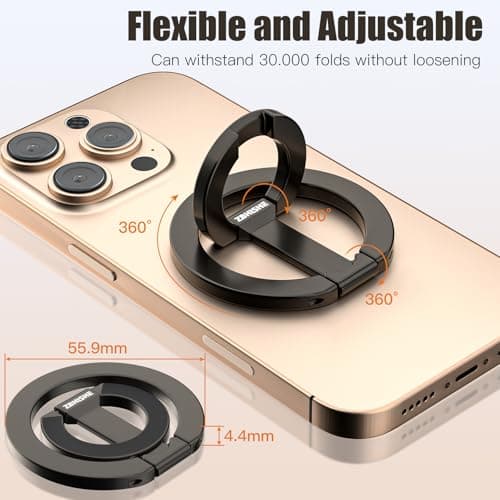 ZBHISHE Magnetic Phone Ring for MagSafe Grip [Dual-Sided Magnetic] [Super Magnet] [Magnet Phone Stand Grip Compatible with Car Mounts] Mag Safe Accessory for iPhone 17/16/15/14/13 Pro Max Plus, Grey — view 2
