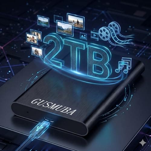 GUSMUBA External Hard Drive 2 TB, Portable Hard Drive HDD 2 TB, USB 3.0 Data Cable, Data Storage, Compatible with PC/Laptop/Mac os. （Black — view 2