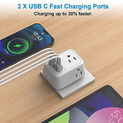 VYLEE Travel Plug Adapter, International Plug Adapter with 4 AC Outlets 4 USB Ports(2 USB C), Travel Adapter Type C Travel Essentials for US to Most Europe France Germany Italy Spain [1 Pack] — view 2