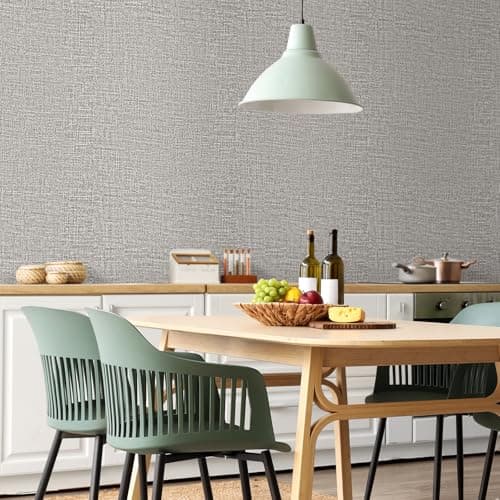 WADILE Grasscloth Peel and Stick Wallpaper 23.6in x 472in, Textured Contact Paper for Cabinets, Faux Linen Wall Paper Pull and Stick, Fabric Vinyl Wallpaper Self Adhesive Light Gray — view 3