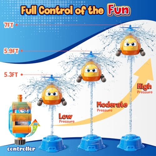 Flying Helicopter Water Sprinkler for Kids W/Tactile Click Feedback Valve, Summer Outdoor Toy for Toddlers, 360° Rotating Airplane Sprinkler W/DIY Stickers, Splashing Fun Toys for 3-8 Boys Girls Gifts — view 3