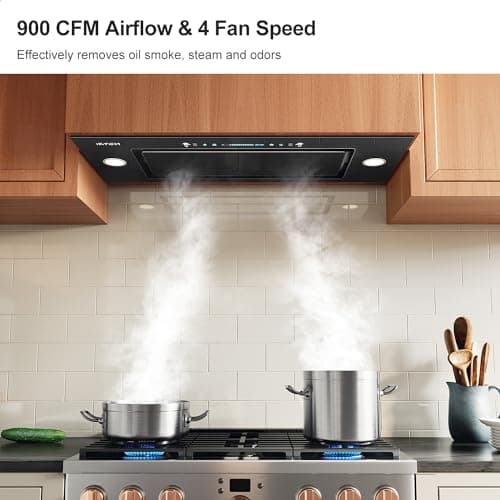 IKTCH New 30" Range Hood Insert, 900 CFM Ducted/Ductless Range Hood with 4 Speed Fan, Black Stainless Steel & Tempered Glass and Gesture Sensing&Touch Control Making life Smarter